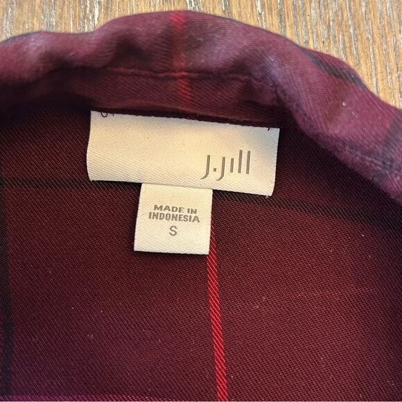J. Jill Women’s Deep Red Button Down Shirt with Windowpane Design, S - Picture 2 of 8